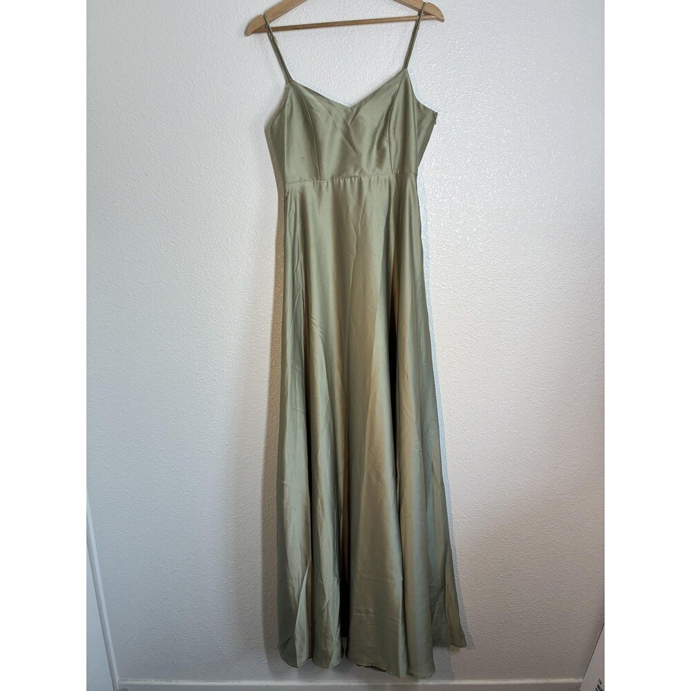 Show Me Your Mumu Faith Maxi Dress Womens Small Green Satin V Neck Wedding - Picture 3 of 16